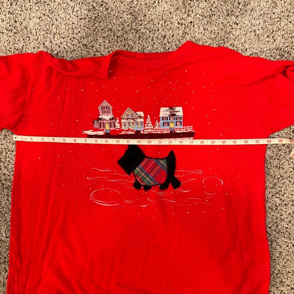 Red Long Sleeve Nightgown Cute Scottie Dog Winter Village Print Sleepshirt Women - Picture 6 of 6